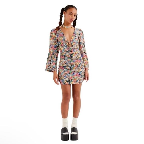 NWT For Love & Lemons June Checkered Mini Dress XS - Picture 1 of 5